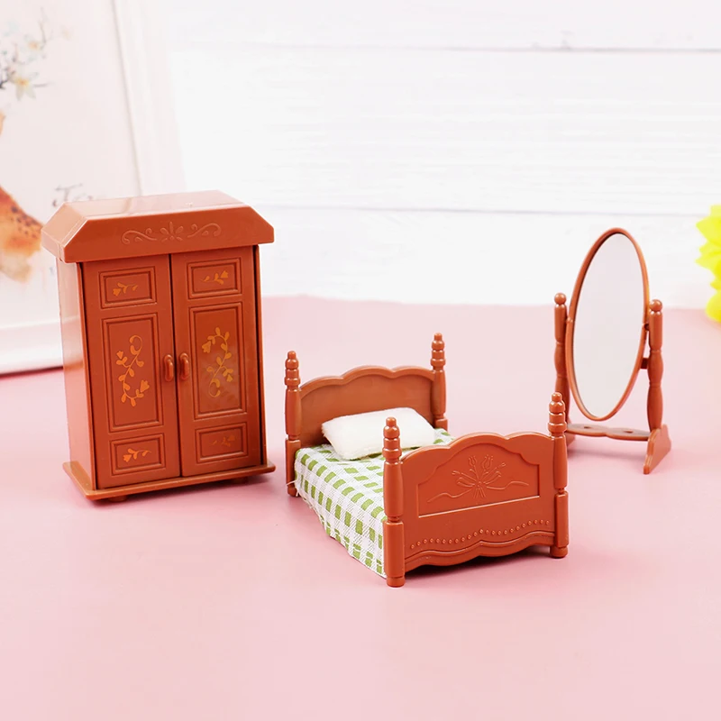 1:12 poppenhuis miniatuur meubilair slaapkamer set bed dressoir spiegelkast model