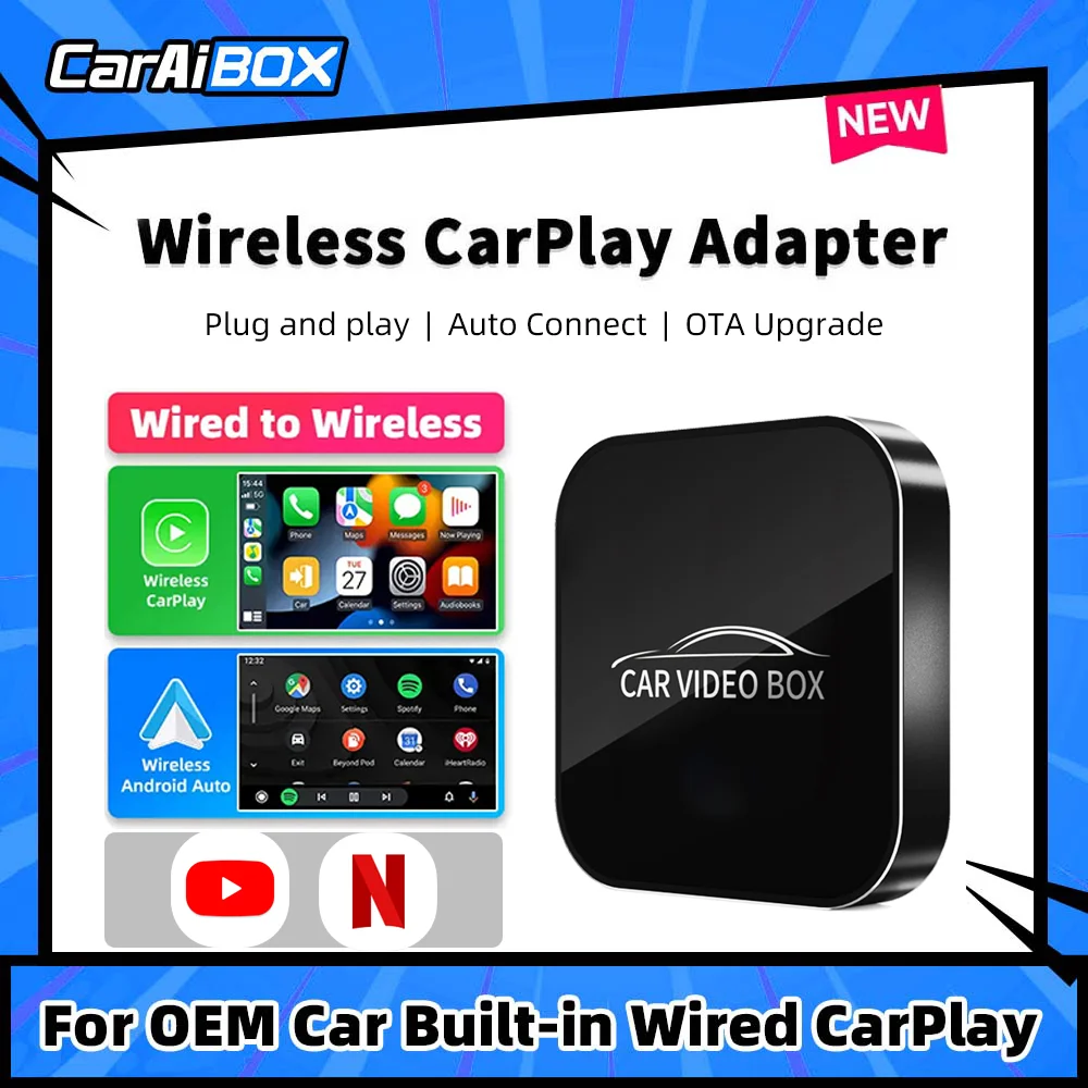 

Автомобильная видеоприставка CarAiBOX Android 12,0, беспроводной Carplay/Android, автоматический встроенный Youtube/Netflix для OEM, автомобильный встроенный проводной Carplay