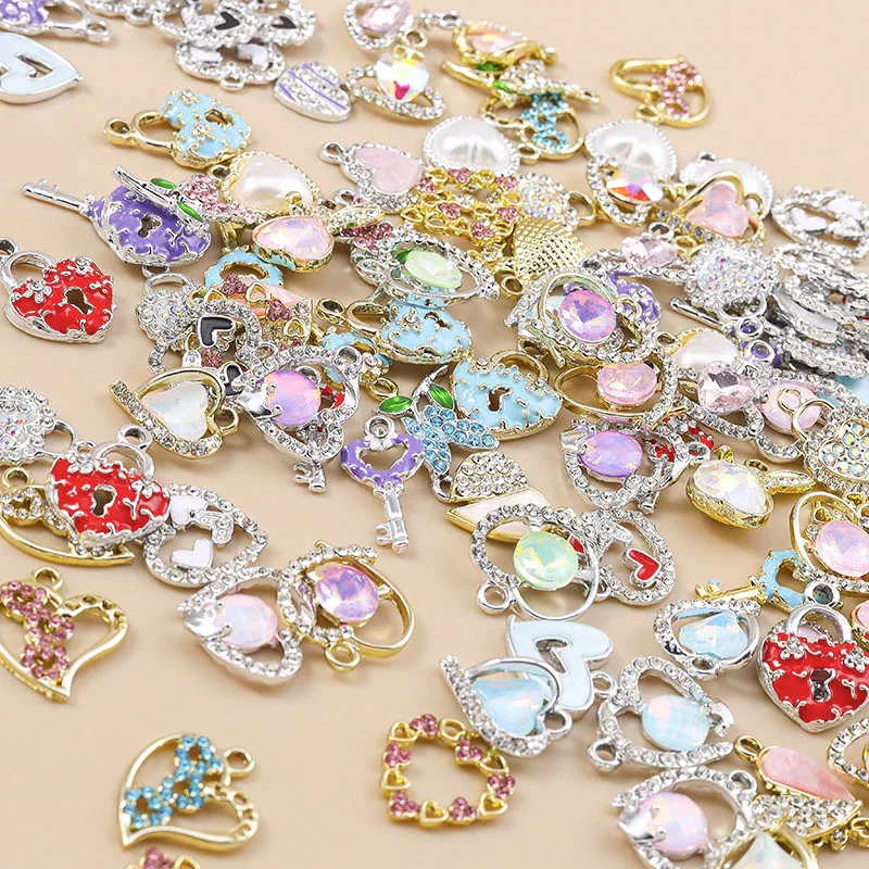 Leslie 10pcs Sparking Crystal CZ Love Hearts Charms Pendants for Jewelry Making DIY Earrings Necklace Accessories Supplies