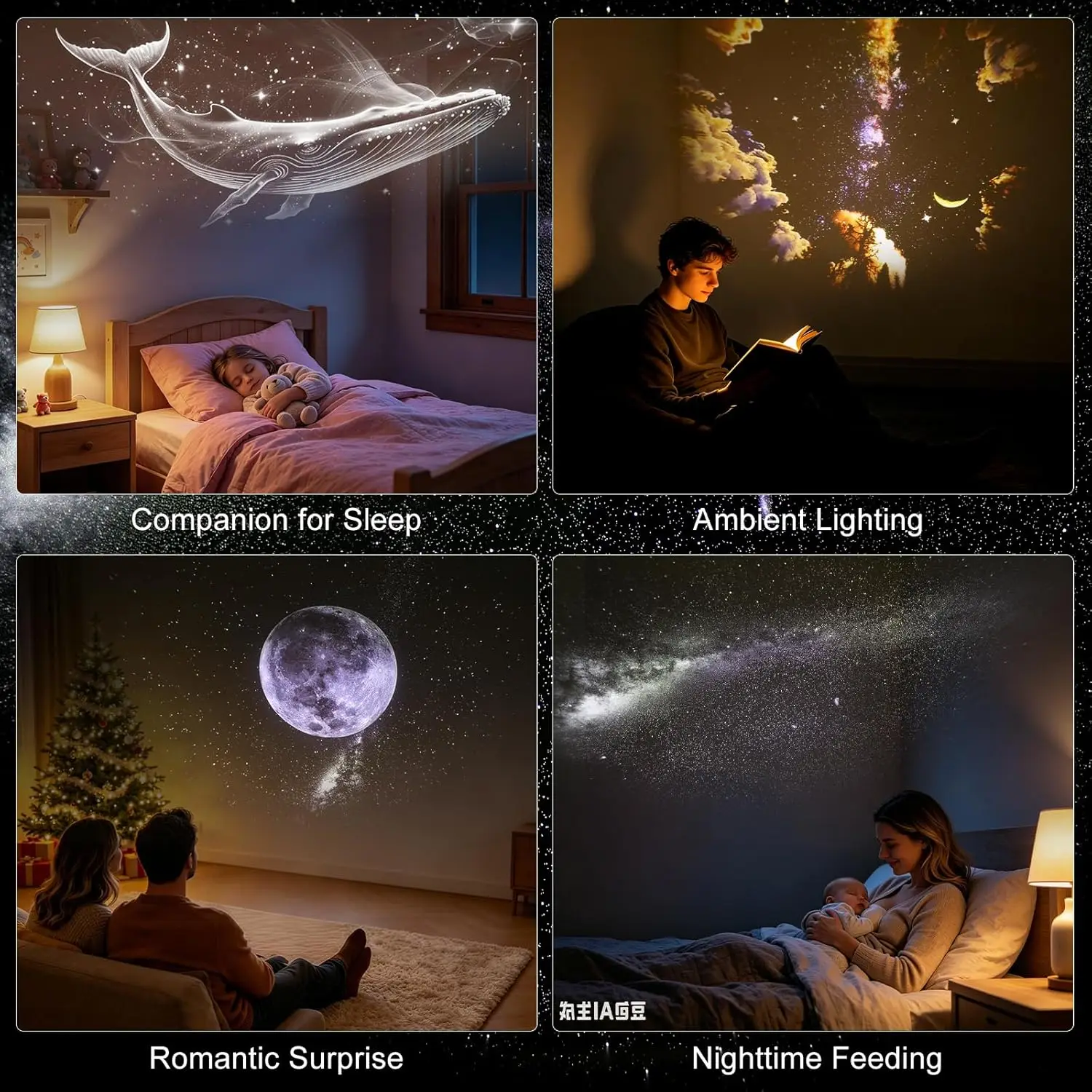 2-in-1 Galaxy Projector Night Light,USB Portable Starry Sky for Bedroom 360° Rotating Mini LED Nightlight Wall Lamp Film Discs view 5
