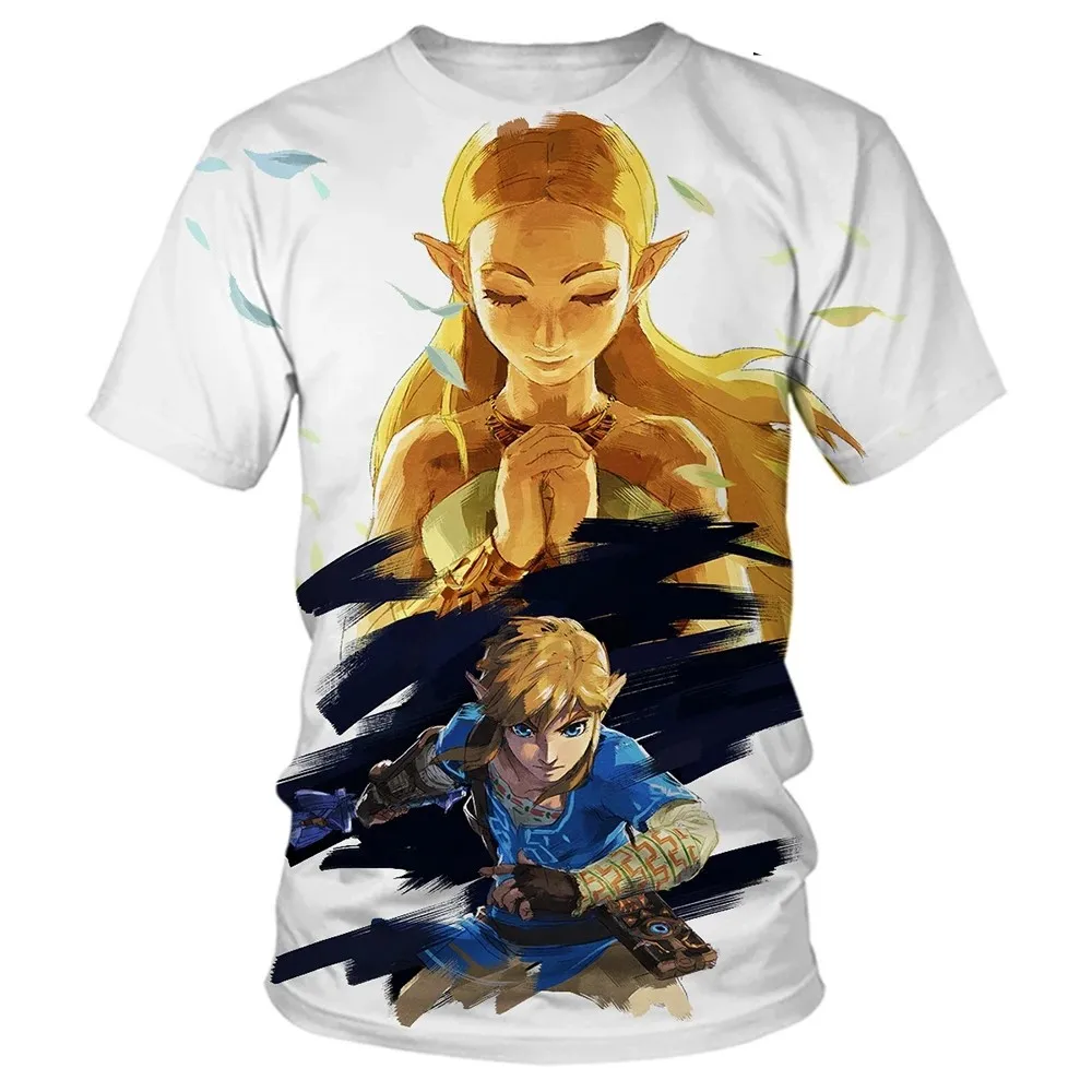 Kids Caual Zelda 3D Cartoon Game Print Summer Short Sleeved O-neck Pullover T-shirts 2-13 Years Boys Girls Leisure Top Clothes