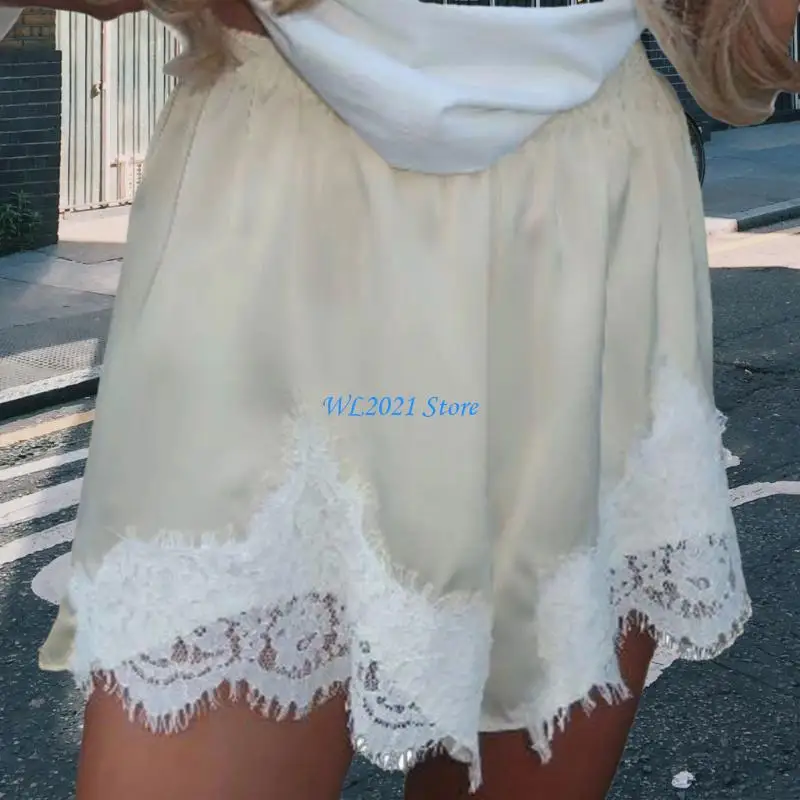 

G5GC Women Satin Silk Lace Shorts Low Rise Micro Mini Shorts Lounge Half Slip Pj Bottoms French Knickers