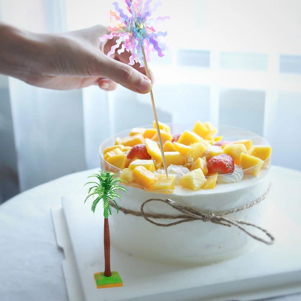 

6Pcs Coconut Tree Cake Toppers Flat Base Realistic Palm Leaf Decorations for Birthday Cakes Dessert Party Supplies