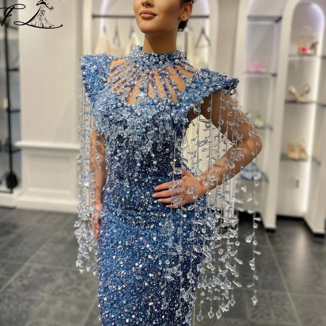 Crystal Tassel Birthday Party Dress 2025 High Neck Hollow Evening Prom Gowns Special Occasion Dress Customized Vestidos De Noche