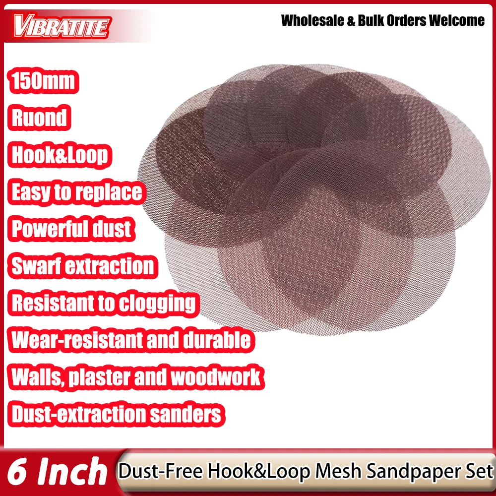 

10Pcs 6inch 150mm Mesh Sanding Discs Hook&Loop Abrasive Dust Free Disc Anti-Blocking Sharp Grinding Sandpaper for Wood Furniture