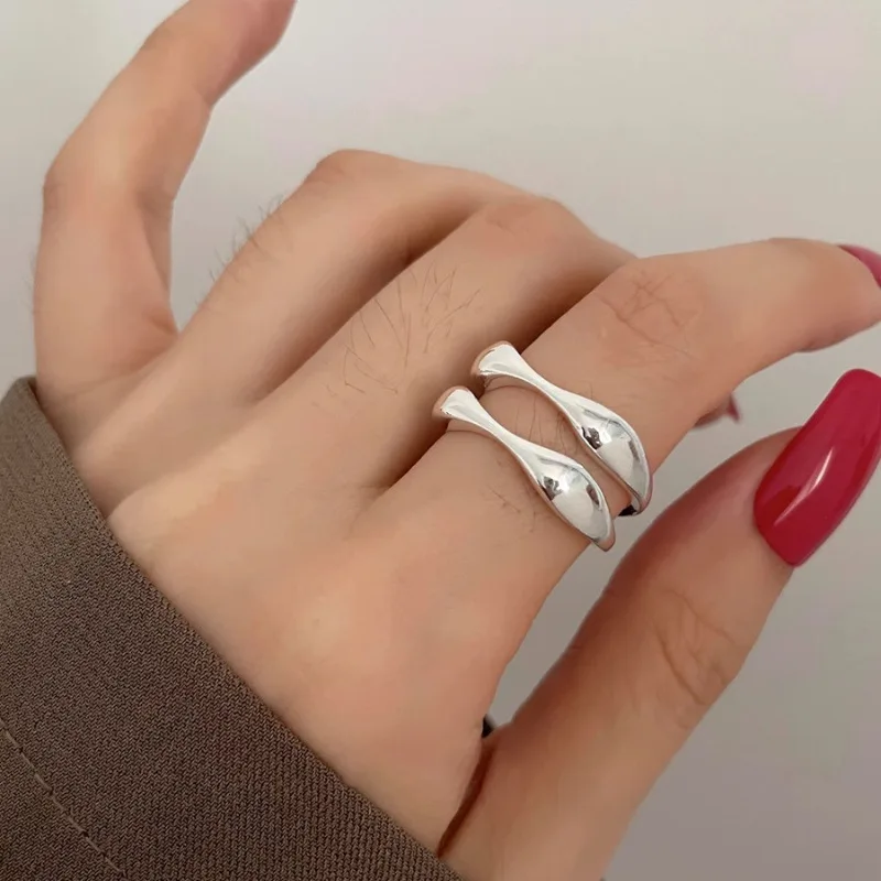 VENTFILLE 925 Sterling Silve Smooth Double Layer Ring for Women Gift Trend Opening Personality Minimalism Jewelry Dropshipping