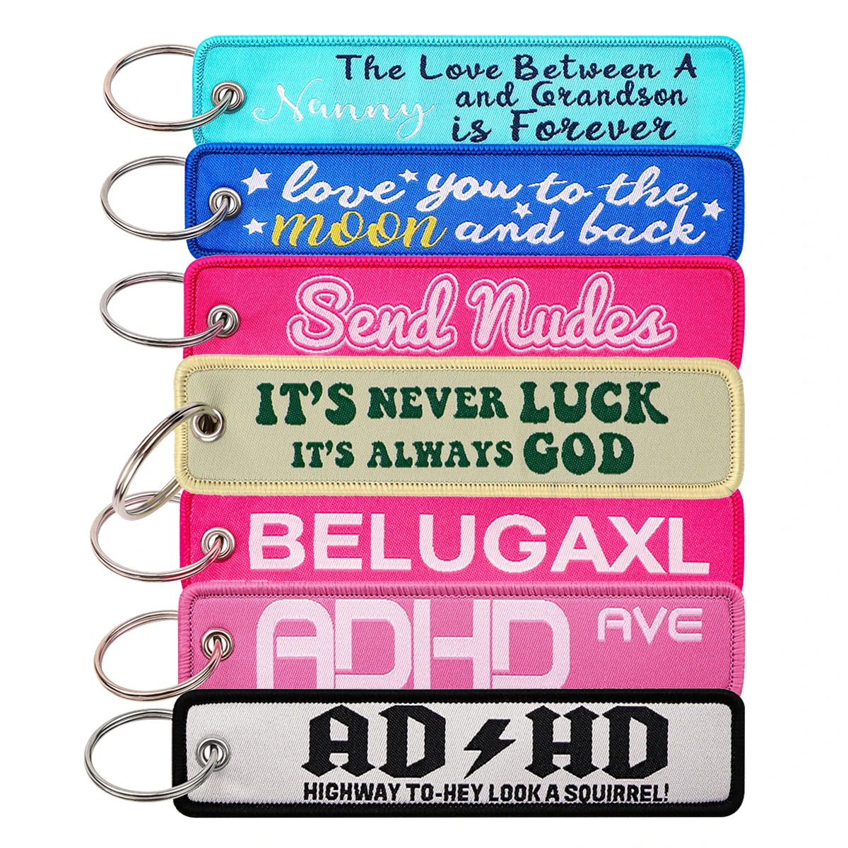 

Motivational Phrase Embroidery Keyring ADHD Key Tag For Cars Backpack Chaveiro Keychain Fashion Accessories Gifts for Friends