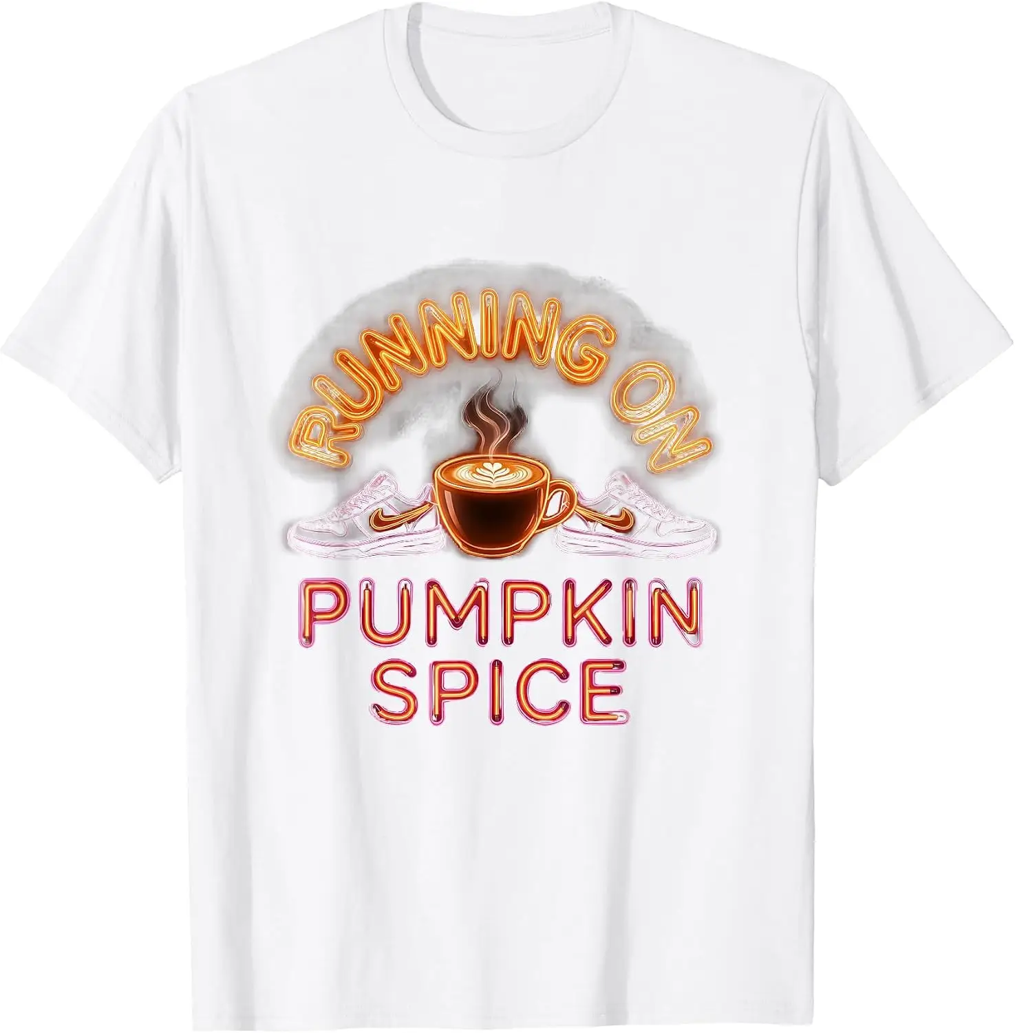 Running On Pumpkin Spice Thanksgiving Women T-Shirt 100% Cotton Trendy Y2K Short-Sleeve Tee – Soft, Quick-Drying, &