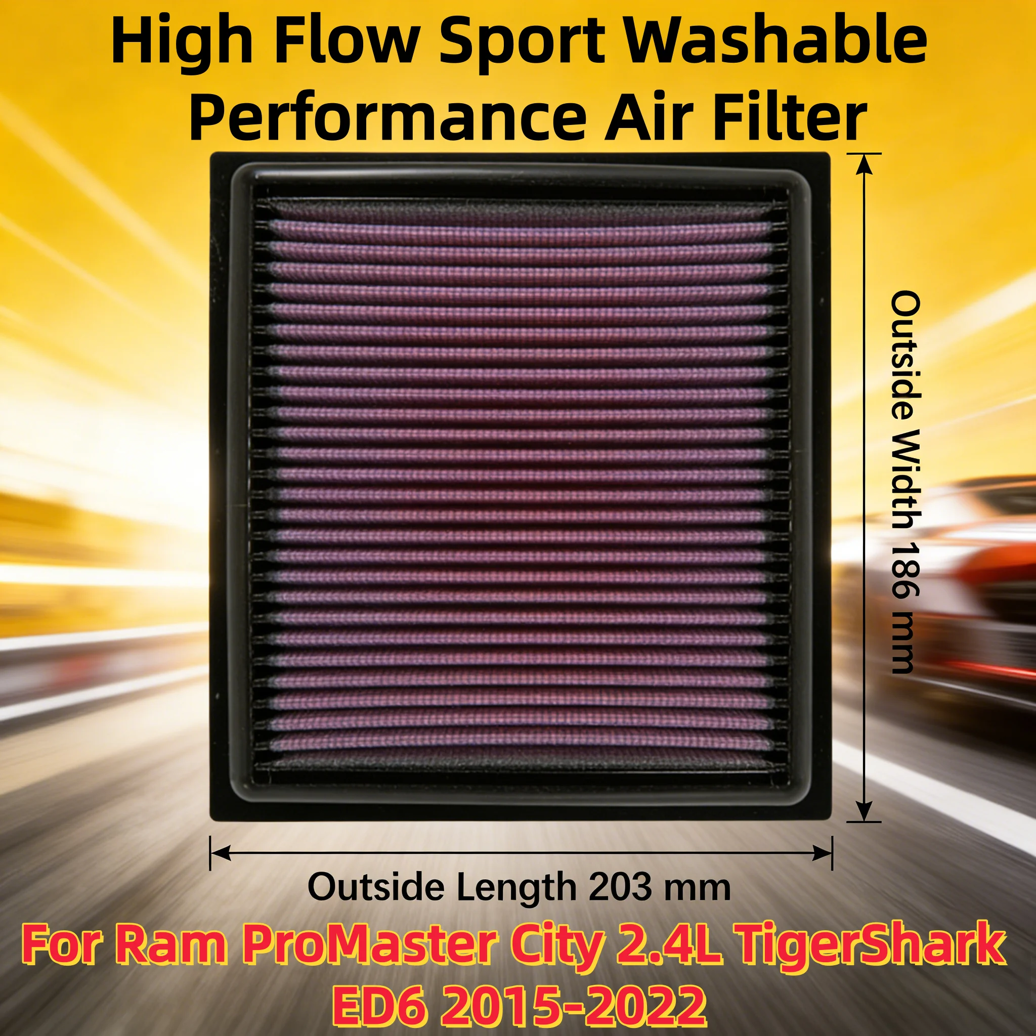 

For Ram ProMaster City 2.4L TigerShark ED6 2015-2022 High Flow Sport Washable Performance Panel Air Filter Intake Replacement