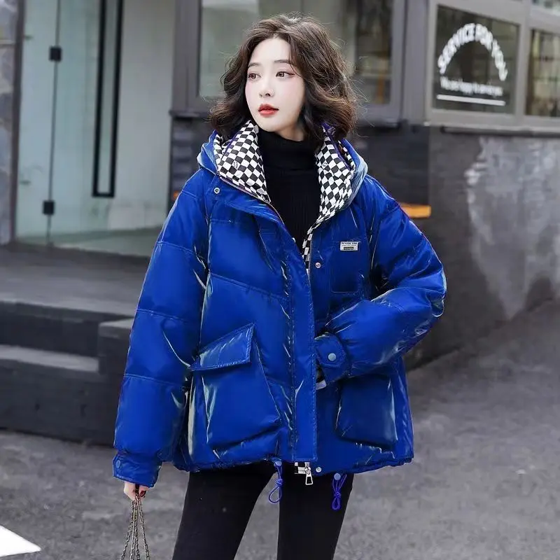 Short Parka Down Cotton-Padded Jacket Women\'s 2024 New Winter Jackets Red Fashion Glossy Cotton-Padded Jacket Student Coat White