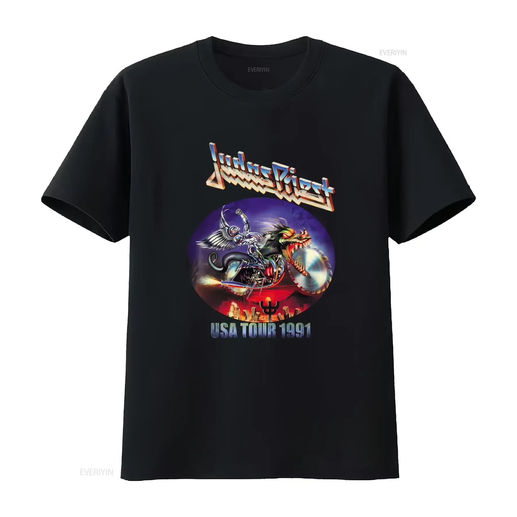 Judas Priest Painkiller US Tour 1991 T Shirt Rock Band Merch New vintage Washed graphic Stylish Breathable homme Slightly