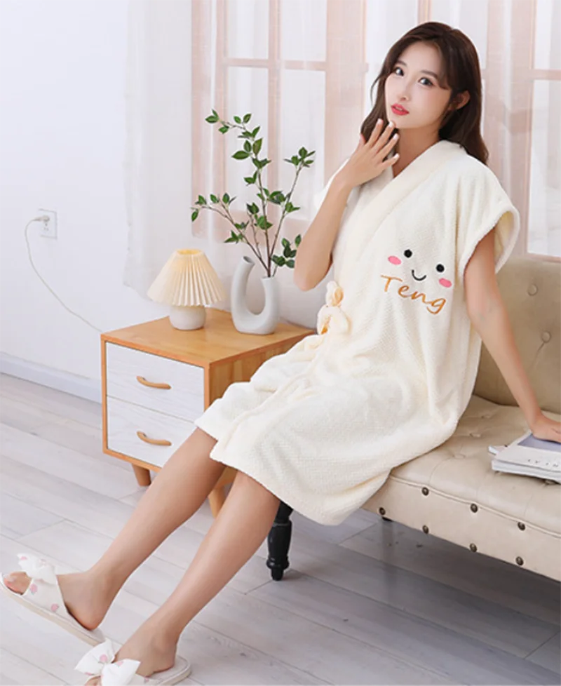 Summer Dark Blue Light Blue Pink White Mid-Calf BathRobe Women\'s Shower Robe Sleepwear Homewear Nightgowns 3 Pieces Sets