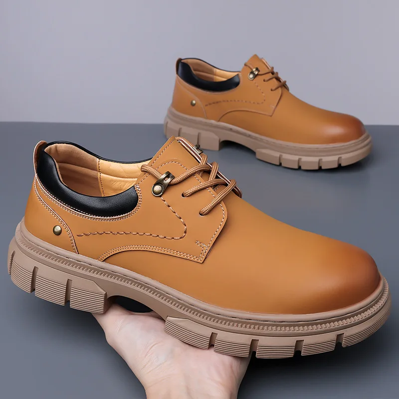 الرجعية نمط كبير رئيس أحذية من الجلد للرجال موضة عادية مصمم جديد في الهواء الطلق أحذية الذكور ربيع الخريف منصة حذاء العمل رجل #3