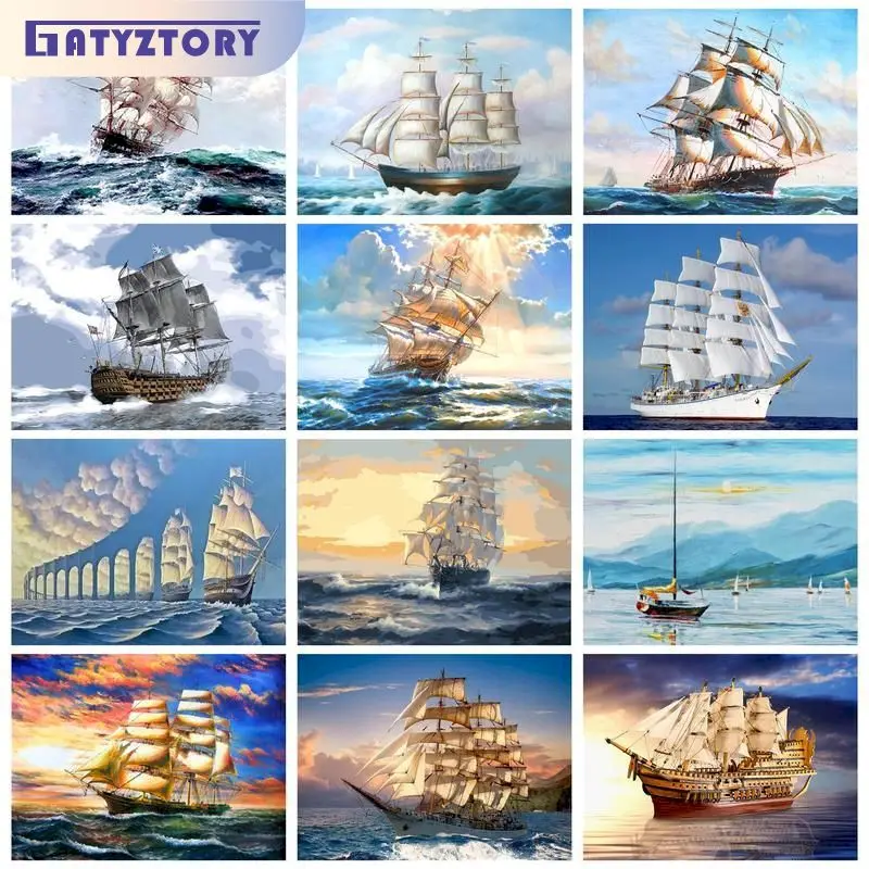 

GATYZTORY Modern Painting By Numbers Diy Crafts Sailboat Seascape Numbers Painting Wall Decors For Adults Acrylic Paints Unique