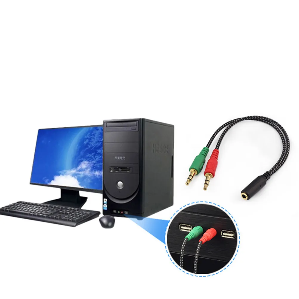 Female to 2 Male Headset Mic Splitter Cable Audio Adapter for Pc Laptop Mobilephone Stereo Headphones Converter