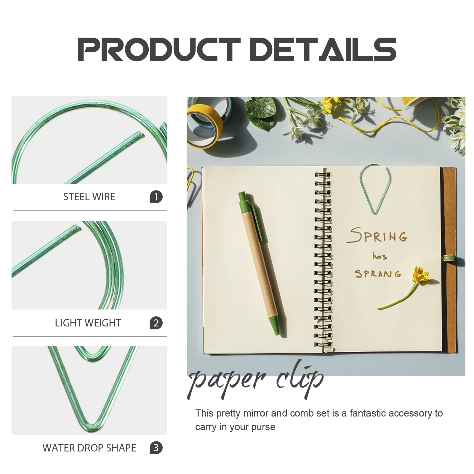 10Pcs Dripping Shaped Paper Clips Decorative Metal Note Clip for Home School Office Use Multi-Use Small Office Accessories