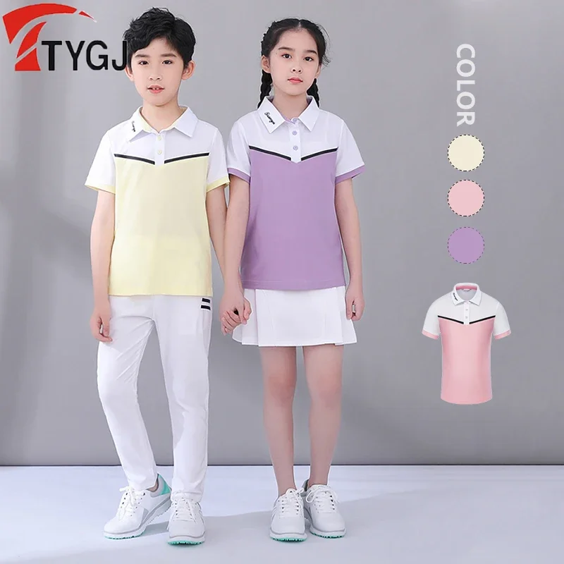 

TTYGJ Children Summer Short-sleeved T-shirts Soft Breathable Golf T-shirt Boys Quick Drying Polo Shirt Girls Patchwork Tops