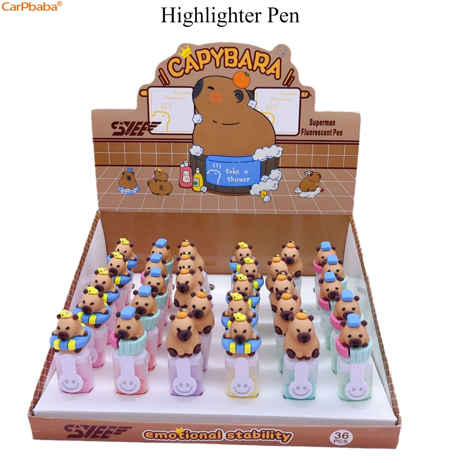 Carpbaba Capybara smile Highlighter Pen Set Cartoon Markers Stationery Mini Felt-tip Highlighters birthday gift