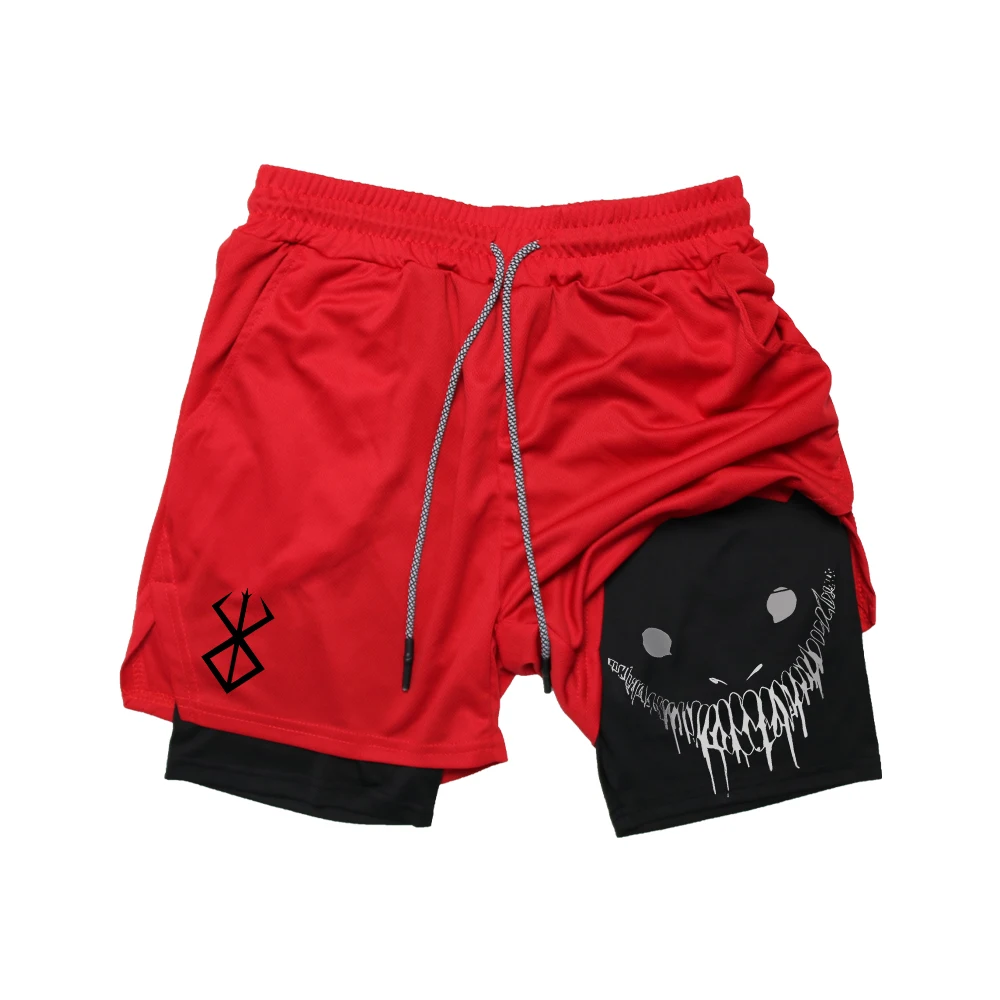 Anime Berserk Running Shorts Men Fitness Gym Training 2 in 1 Sports shorts Quick Dry Workoutjogging Double Deck summer