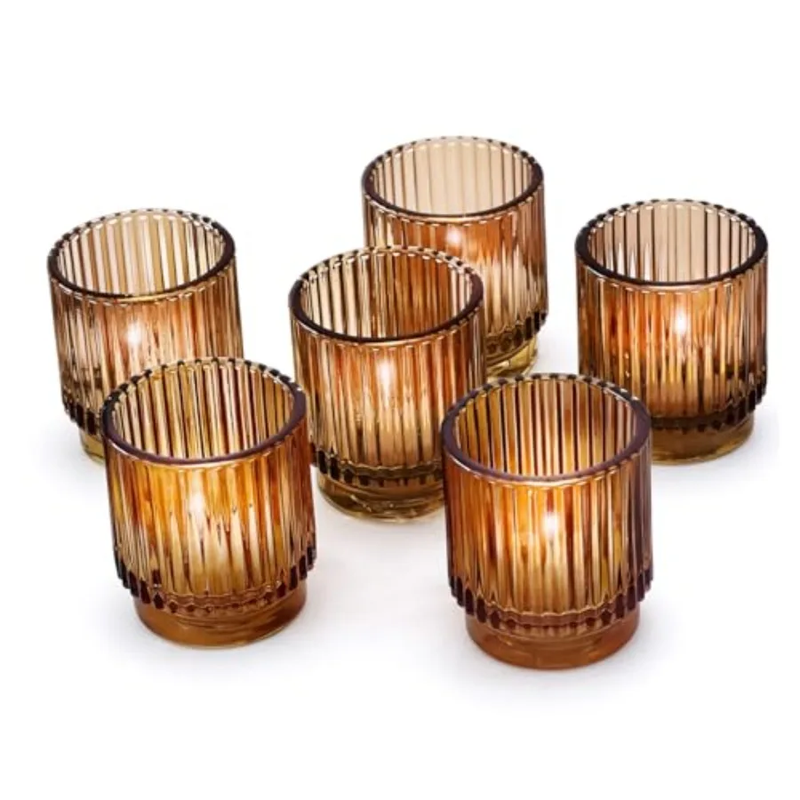 

Vintage Glass Tealight and Amber Votive Candle Holders Set of 6 Rustic Fluted Candle Holder Set, Boho Home Decor, Wedding Table