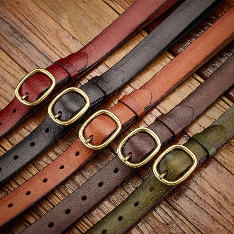 leather handcrafted top layer belt unisex narrow casual simple and versatile