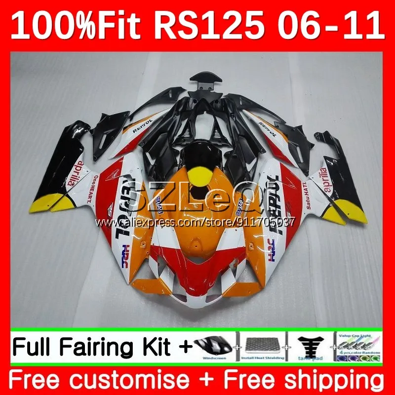 Injection For Aprilia RSV125 R RS 125 RS125 06 07 08 09 10 11 9No.145 RS-125 2006 2007 2008 2009 2010 2011 Hot orange Fairings