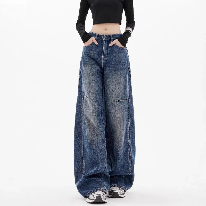 

American Retro Jeans for Women2025Spring and Summer New High-Waisted Wide-Leg Pants Floor-Length Straight Loose Casual Pants