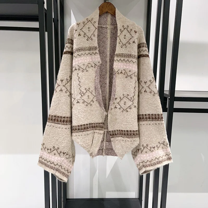 

Women's knitted jacquard shawl jacket, casual and elegant women's top