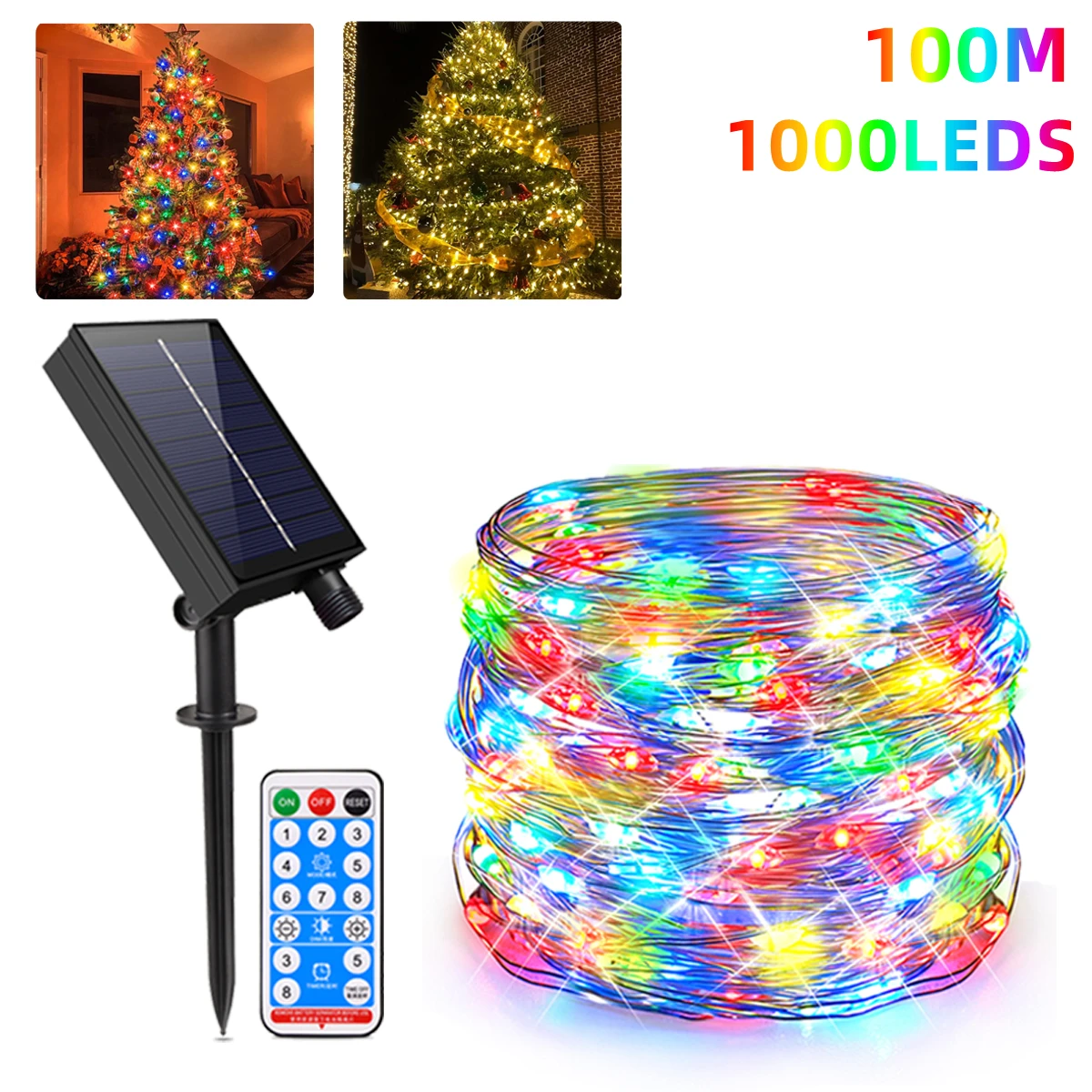 

100M-10M Solar Fairy Lights String Waterproof Copper Wire with 8 Modes Dimmable Garden Chain Lights Holiday Tree Decor