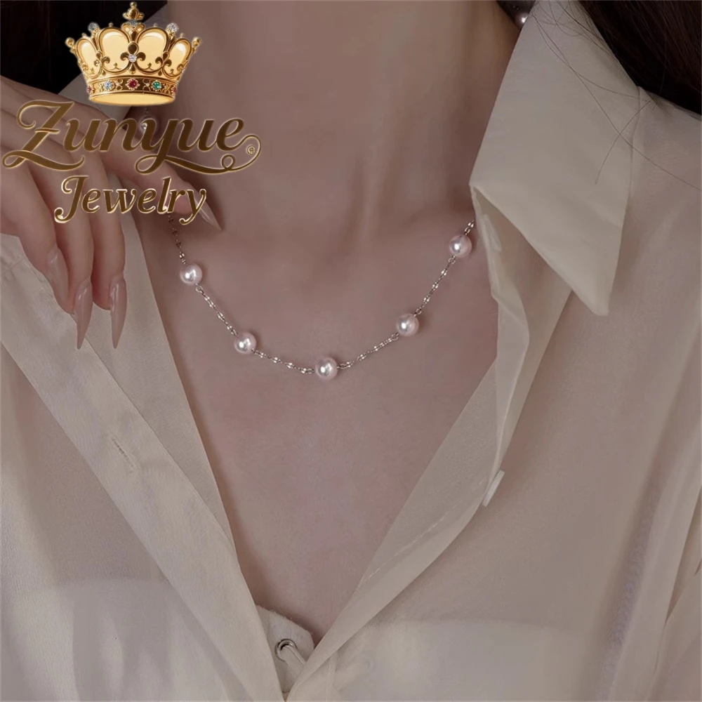 S925 Silver Starry Sky Rose Purple Pearl Necklace, A Light Luxury Collarbone Chain Elegant Neckchain Accessory Charms Exquisite