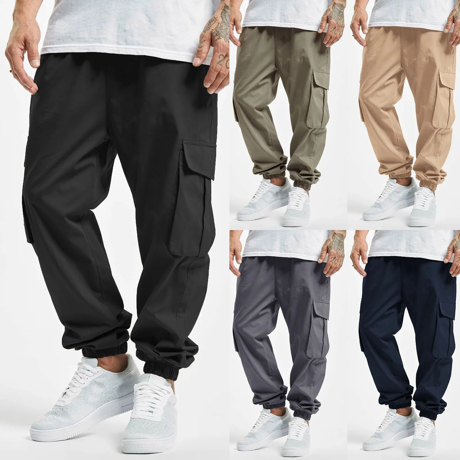 

Men All Season Fit Pant Casual All Solid Color Pocket Trouser Fashion Overalls Beach Straight Leg Fitness Sports Pockets Pant