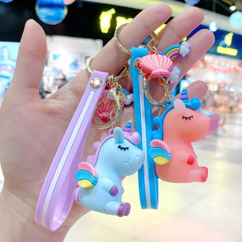 Cartoon Cute Rainbow Horse Car Key Pendant Unicorn Doll Student Backpack Chain Small Gift Animal Creative Pendent