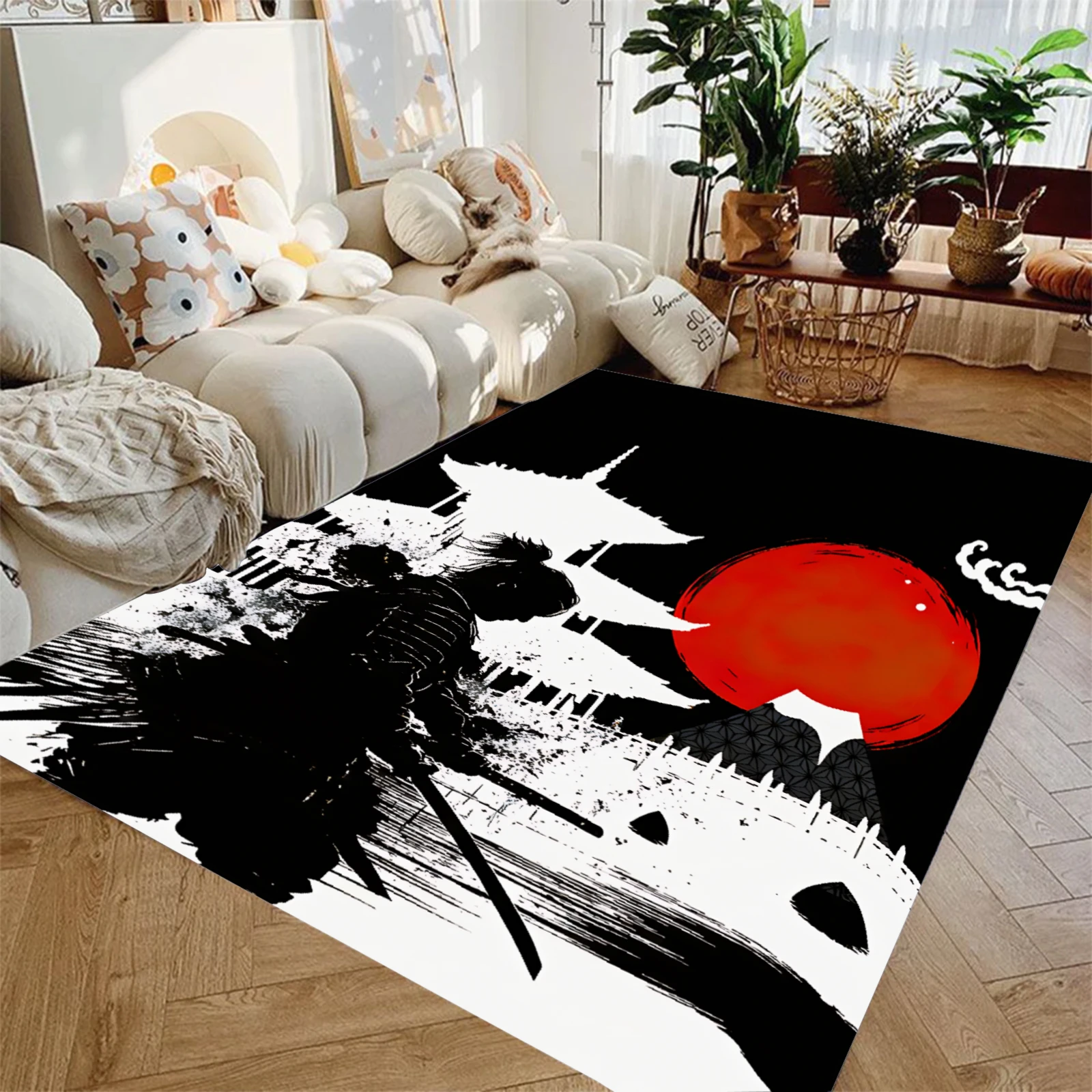 

1pc Oversized Carpet Japanese Samurai Print Living Room Bedroom Decoration Non-slip Mat Surface Soft Oversized Carpet ﻿for Gift
