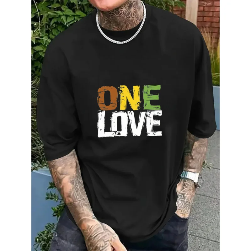 

Мужская футболка черная ONE LOVE с принтом и текстом, хлопок высокого качества, 180 г