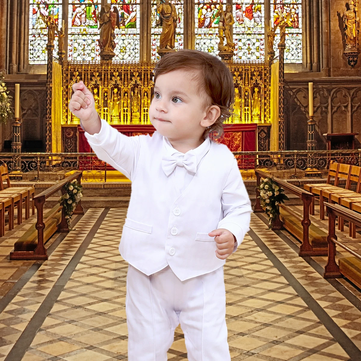 Baby Boy Baptism Suit Christening Outfit Easter Church Set Infant White Clothes Newborn Birthday Party Gift Formal Romper 3PCS