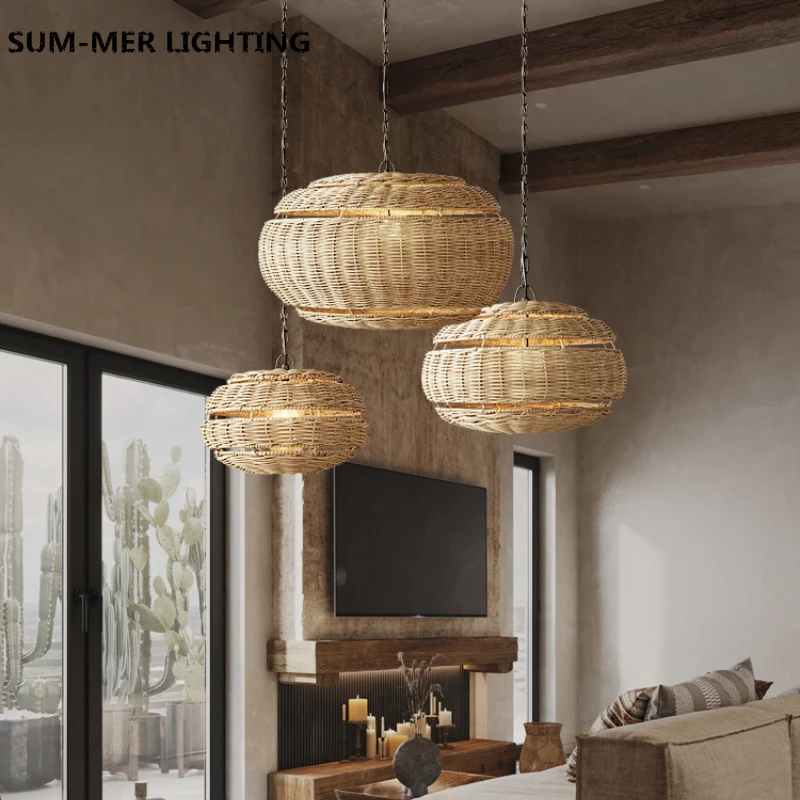 chines retro pingente luzes rattan handmake pendurado lampada para sala de estar jantar sala cha zen luz japones rattan iluminacao e27 01