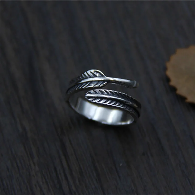 Uglyless Handmade Thai Silver Leaf Rings for Women 925 Sterling Silver Leaf Finger Ring Vintage Feather Tail Ring Ethnic Jewelry