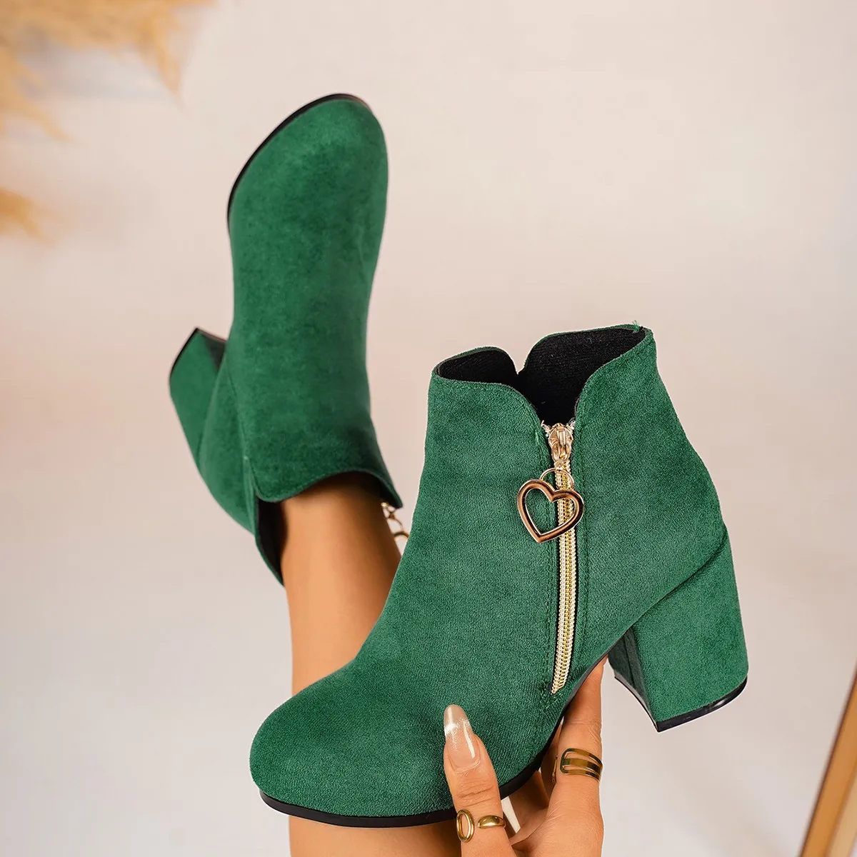 Trend Women Ankle Boots Thick Medium Heels Party Shoes Winter Autumn Fashion Short Boots Women Large Size High Heels Boots Women