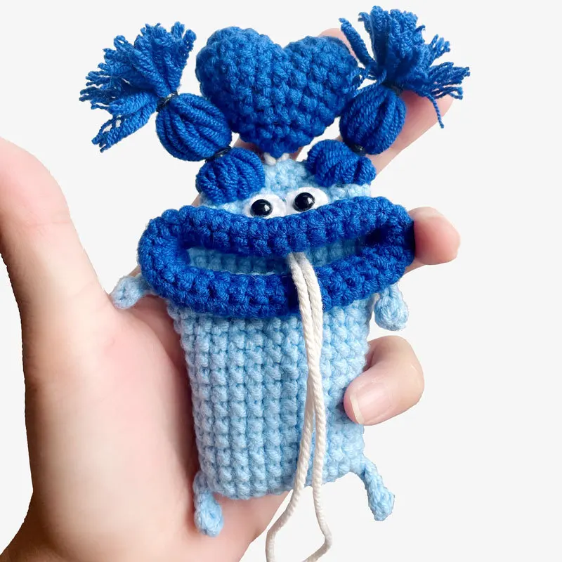 Unisex Schlüsseltasche zum Ziehen, handgestrickte Schlüsselbrieftaschen, lustige dicke Lippen-Monster-Schlüsselanhänger, Cartoon-Schlüsselanhänger