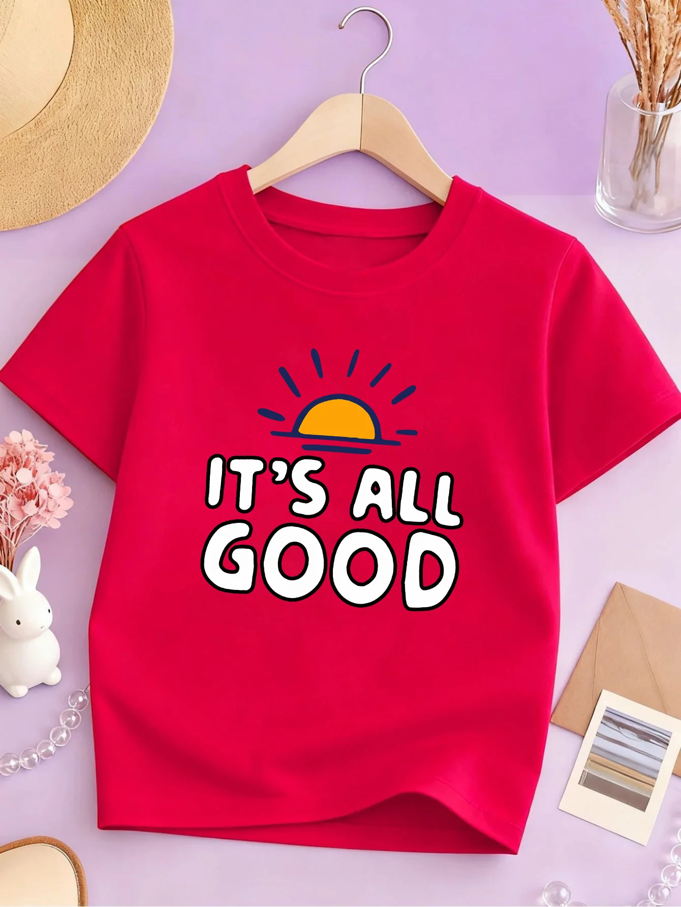 Sun It S All Good Positive Letter Print Kids T Shirt Boys Girls Cotton Short Sleeve Parent Child Simple Summer Casual Basic Tee