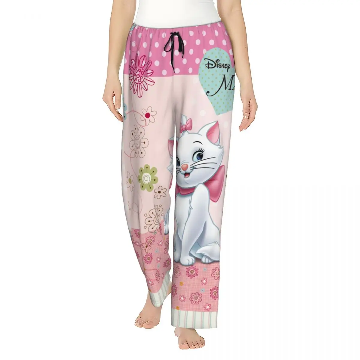 

Custom Cartoon Aristocats Animation Marie Cat Pajama Pants Sleepwear Women's Elastic Waistband Sleep Lounge Bottoms with Pockets