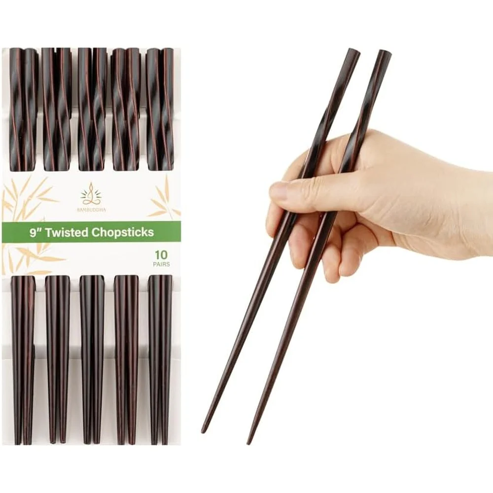 

Premium Bamboo Chopsticks 9 Inch Durable Disposable Twisted Design Hot Cold Foods 10 Pack Stylish Convenient Use