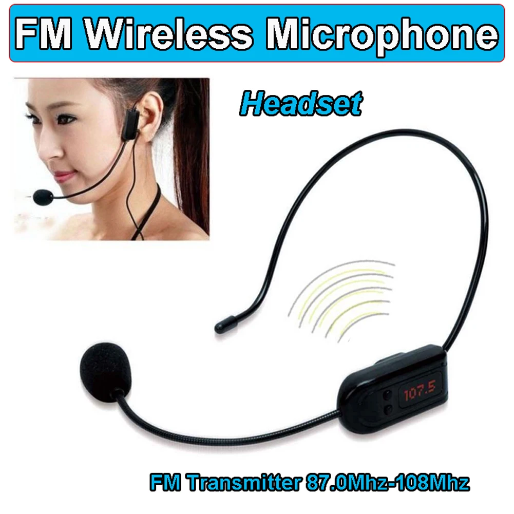 FM Wireless Microphone Headset Radio Mic 87 MHz-108MHz Headset Mic Multi-channel for Teaching/Tour Guide/Sales Promotion/Meeting