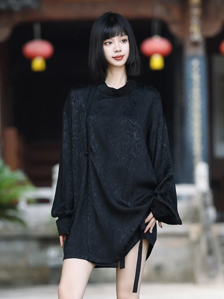 

New Chinese Sle Long Sve irt Men's 2025 New Spring Vintage Coat Jaet Improved Tang Costume Hanfu Trendy Casual irt