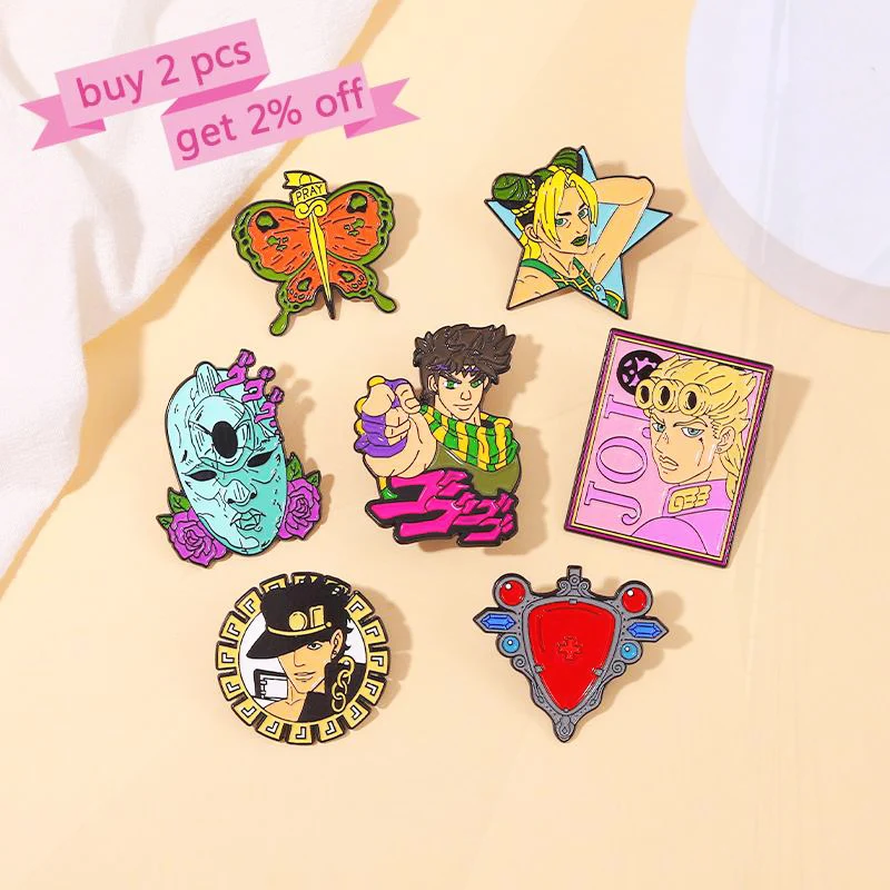 Cujoh Pines insignias de solapa de dibujos animados, joyería divertida, regalo para niños, amigos, JoJo Adventure, broche de esmalte personalizado, Kujo Jotaro Jolyne