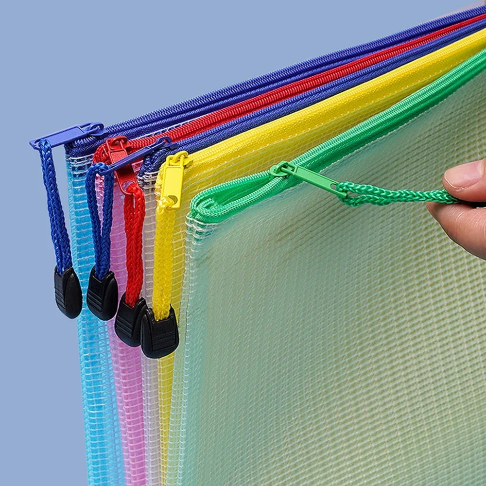 

5PCS Practical Zipper Mesh Bag File Bag Subject Bag Sorting and Storing Transparent Waterproof File Bag Mesh for Students