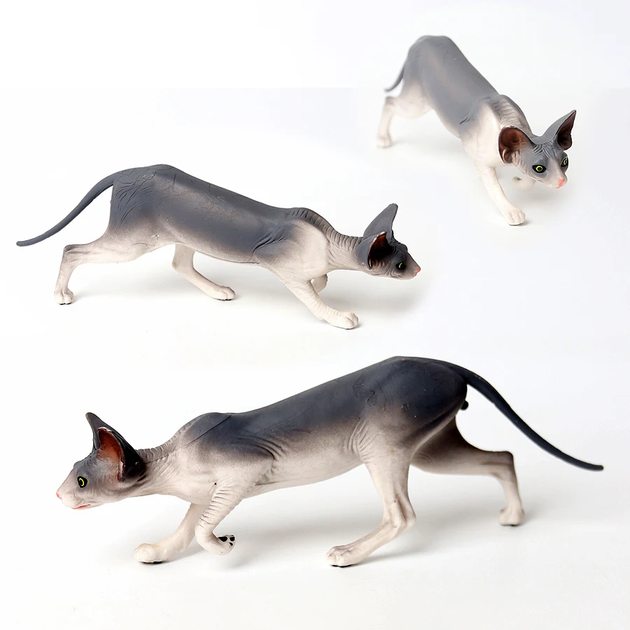 Simulazione Bella Sphynx Gatto senza peli Devon Rex Gatti siamesi Modello dipinto a mano Figurine Cake Topper Regalo di compleanno di Natale