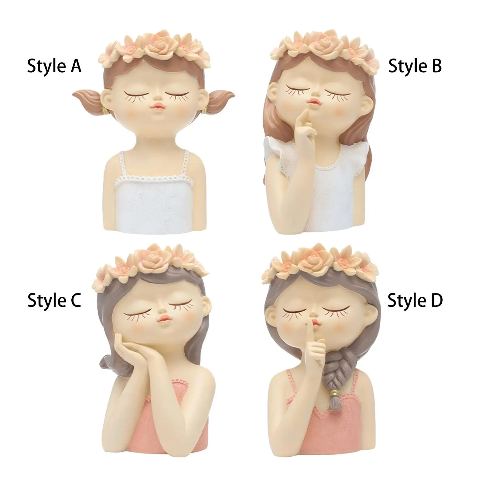 

Girl Face of Planter Resin Flowerpot Decorative Vase Sculpture Table Centerpiece
