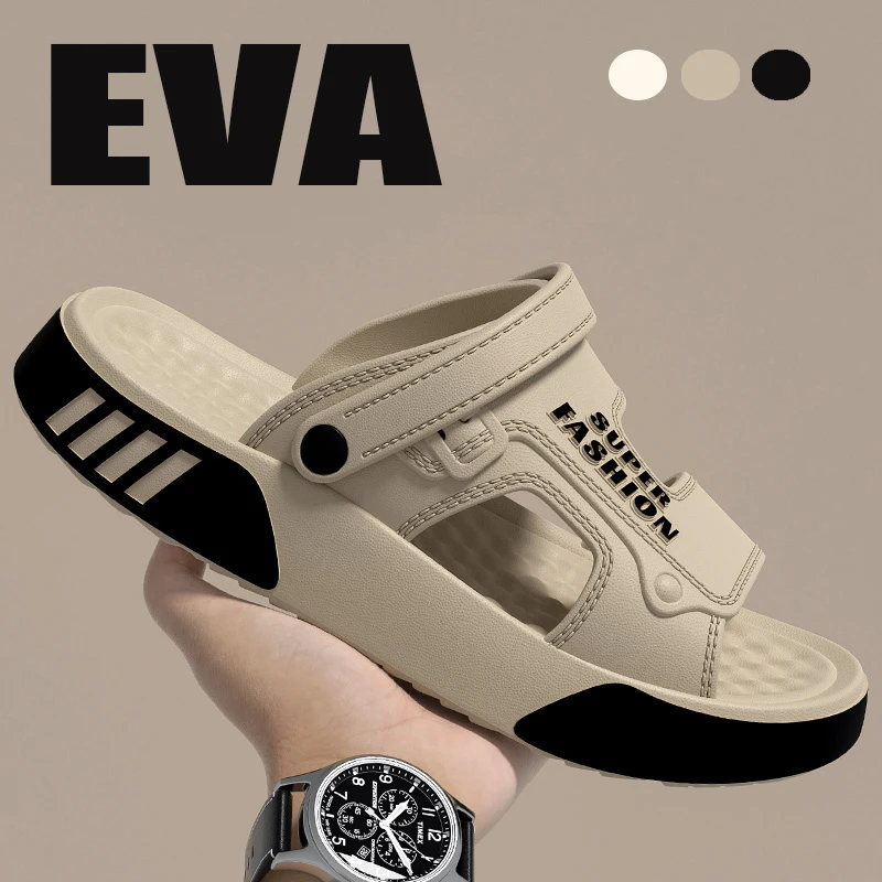 Zapatillas de hombre, sandalias de plataforma de suela blanda EVA para verano, zapatos de playa para caminar en interiores y exteriores, chanclas, zapatos para el hogar para hombre