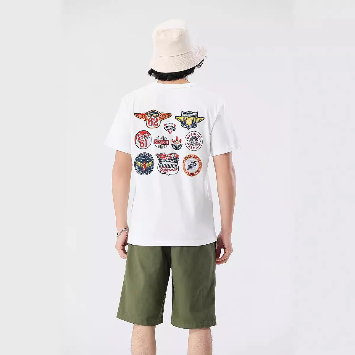 OKONKWO_Motorcycle brand printed Ami Khaki T-shirt 200g retro short-sleeved T-shirt
